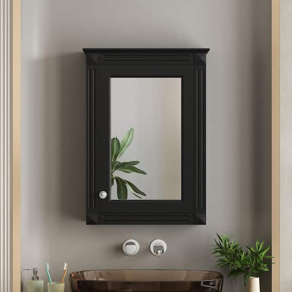 20 in. W x 27.8 in. H Black Rectangular Medicine Cabinet with Mirror, 2- Adjustable Shelves and Soft-Close Hinges