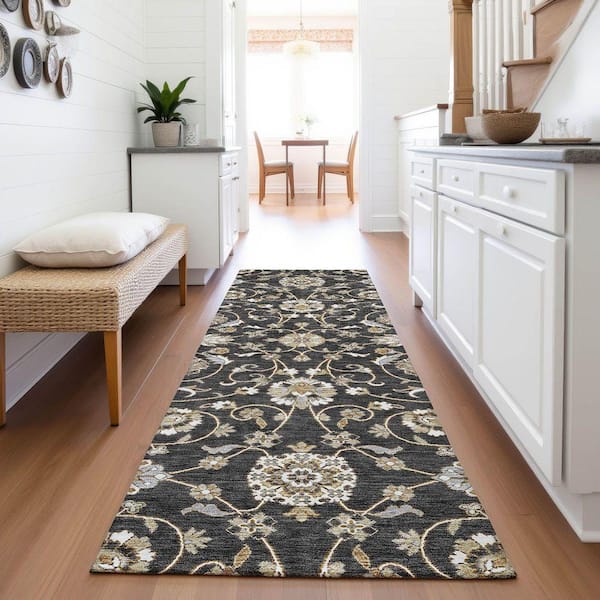 Mayfield Premium Machine Washable Abstract AMF1149 Black 2 ft. 3 in. x 7 ft. 6 in. Runner Rug