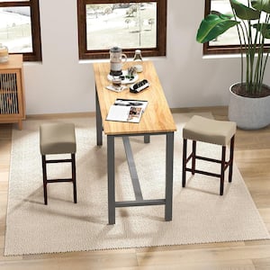 25 in. Beige Backless Wood Bar Stool Counter Height Saddle Kitchen Chairs with Wooden Legs Set of 2