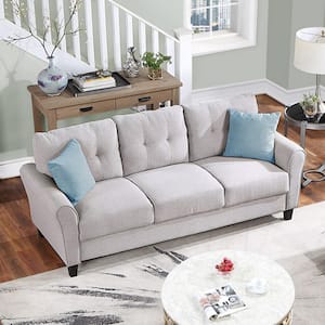 79.90 in. W Square Arm Linen Upholstered 3-Seat Straight Sofa in Light Gray