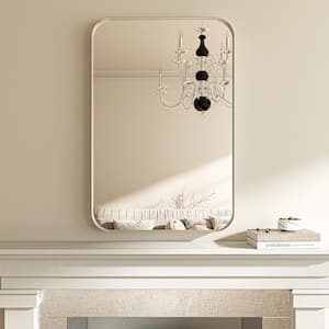 24 in. W x 36 in. H Modern Silver Aluminum Framed Rounded Wall Mount Mirror