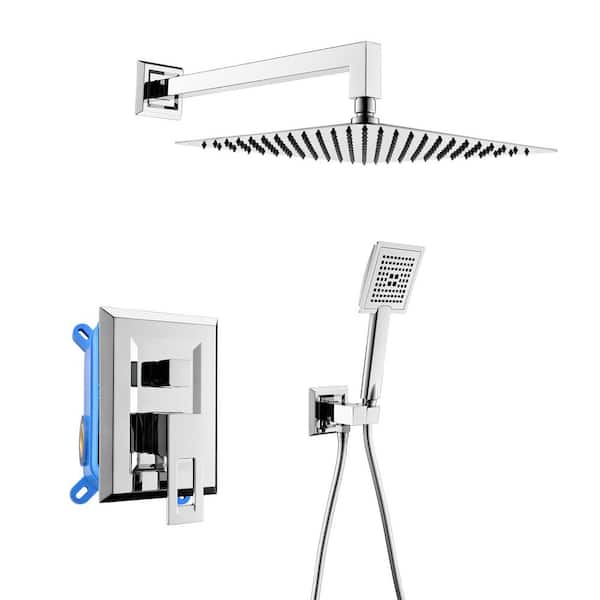 Flynama 3-Spray Patterns with 12 in. Rain Shower Head Wall Mount Dual Shower Heads in Chrome