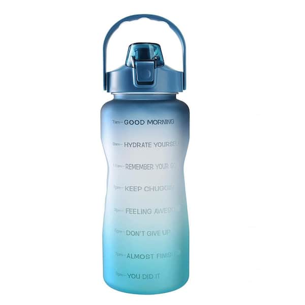 128oz Navy/Green Gradient Tritan Leakproof Motivational Time Marker Water Bottle with Straw for Fitness Gym Sports