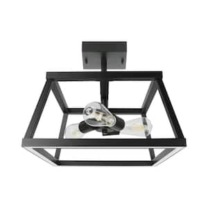 Katalyst 15 in. 3-Light Trapez Matte Black Color Choice Selectable CCT LED w/Night Light Semi-Flush Mount Ceiling Light