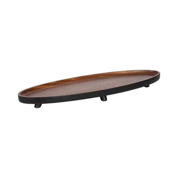 Tomaz 22 in. W x 2 in. H x 7 in. D Oval Black/Walnut Brown Wood Decorative Serving Tray