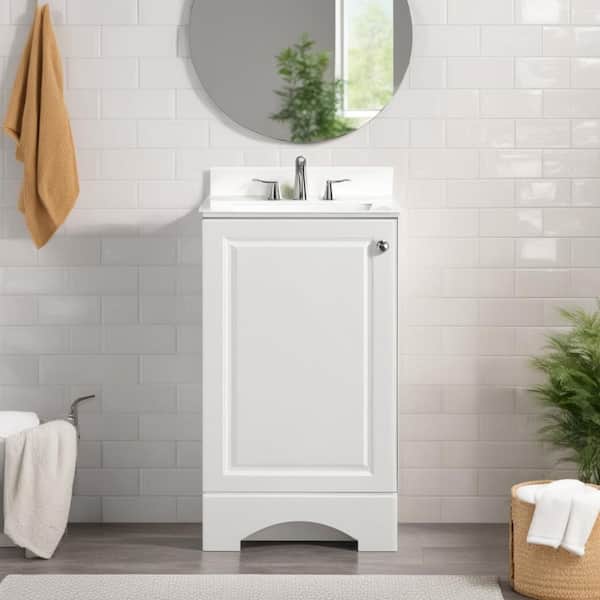 Glacier Bay 19 in. W x 18 in. D x 34 in. H Single Sink Freestanding Bath Vanity in White with White Cultured Marble Top