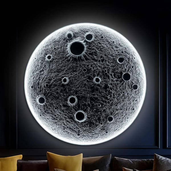 32 in. x 32 in. Gray Metal Work Realistic Resin Moon with Dimmable