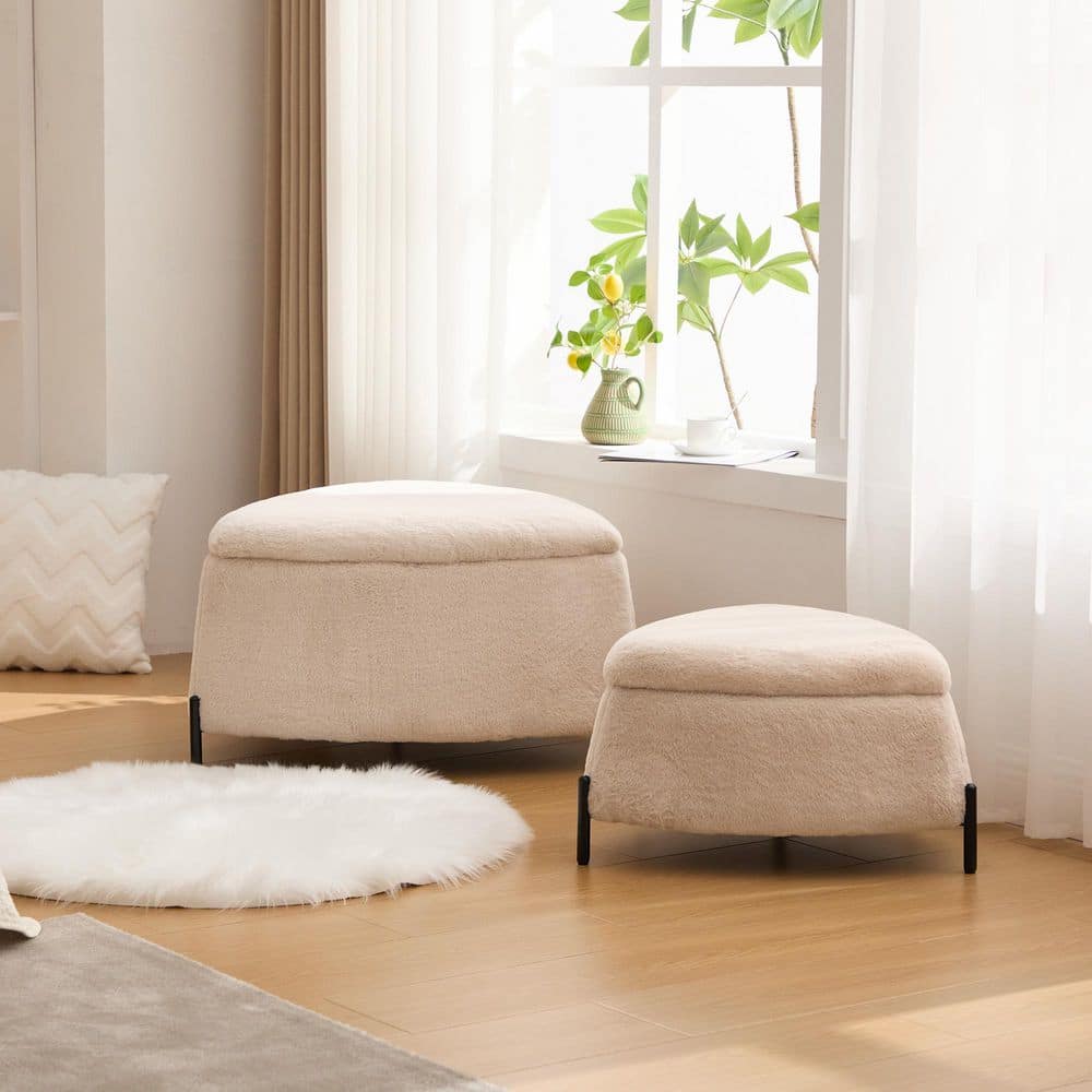Boyel Living 2-Piece Light Camel Faux Fur Upholstered Storage