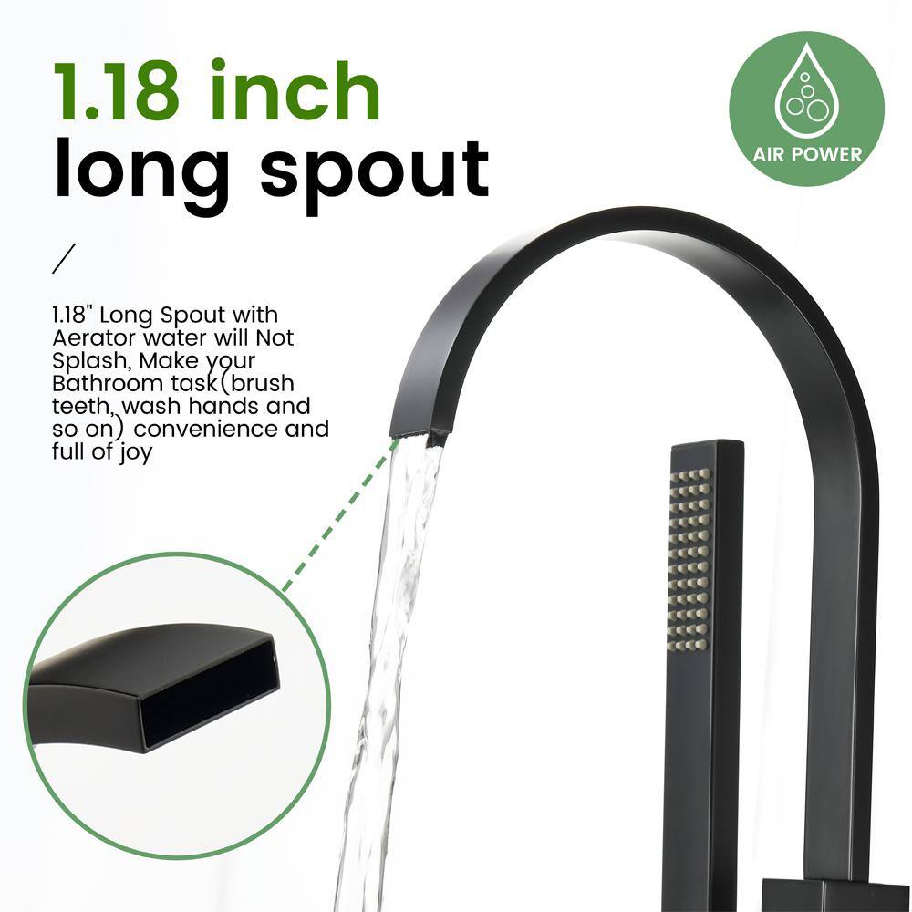 Matte Black Brass Floor-Mounted Freestanding Tub Filler