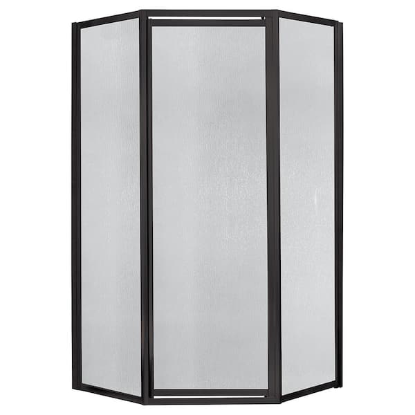 CRAFT + MAIN Tides 38 in. W x 70 in. H Neo Angle Pivot Framed Corner Shower Enclosure in Oil Rubbed Bronze with Rain Glass