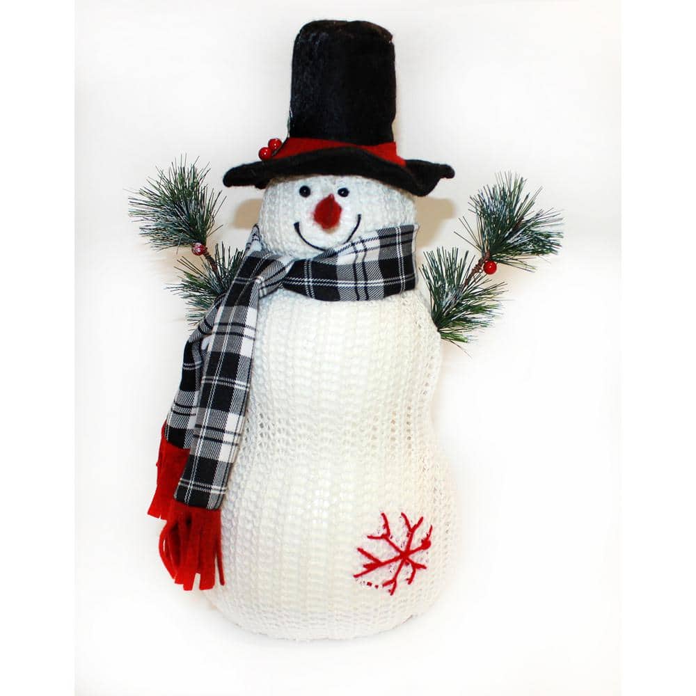 16 in. Tabletop Knit Christmas Snowman with Hat 9202 - The Home Depot