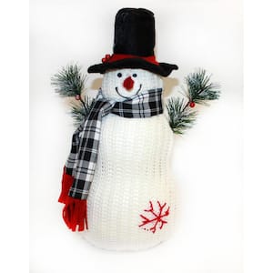 16 in. Tabletop Knit Christmas Snowman with Hat