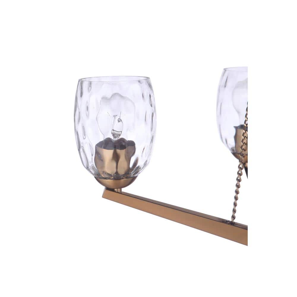 Satin Brass and Crystal 4-Light Chandelier with Water Glass Shades