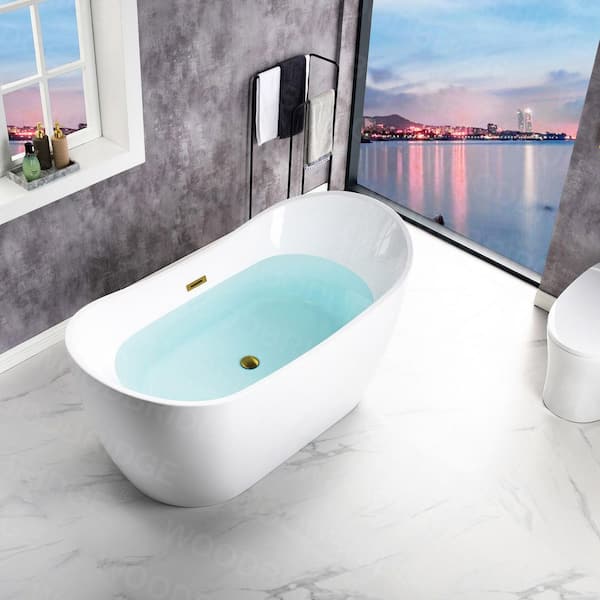 Parsippany 59 in. Acrylic FlatBottom Double Slipper Bathtub with Brushed Gold Overflow and Drain Included in White Parsippany 59 in. Acrylic FlatBottom Double Slipper Bathtub with Brushed Gold Overflow and Drain Included in White