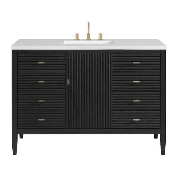 James Martin Vanities Myrrin 48.0 in. W x 23.5 in. D x 34.06 in. H Single Bathroom Vanity Carbon Oak and White Zeus Quartz Top