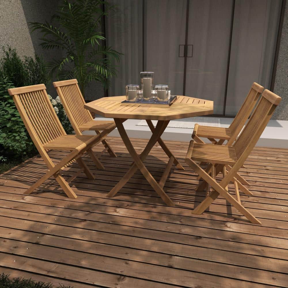 Traditional Teak 4-Person Octagonal Outdoor Dining Set