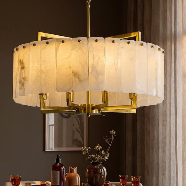 LuminFan 24 in. 8-Light Modern Gold Natural Alabaster Round