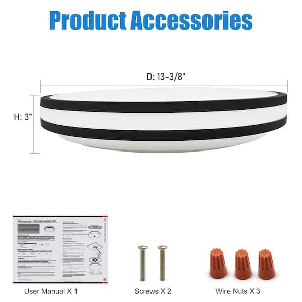 13 in. Matte Black LED Flush Mount 3000K Warm Light Convertible Ceiling Light Fixture (2-Pack)