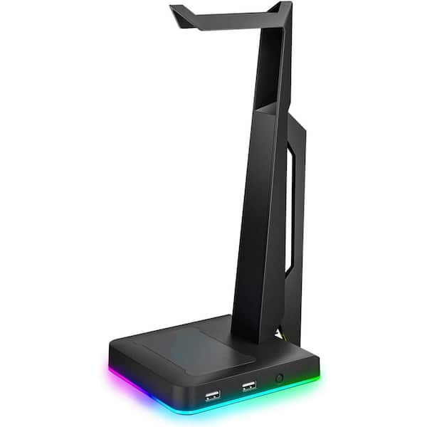 RGB Gaming Headset Stand with 2-USB Ports for PC Xbox PS4 Switch Earphone Holder Desk Accessory Black