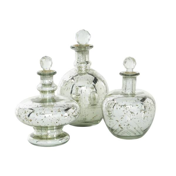 Set Of 3 Decorative Traditional Glass Bottle Jars With Stoppers