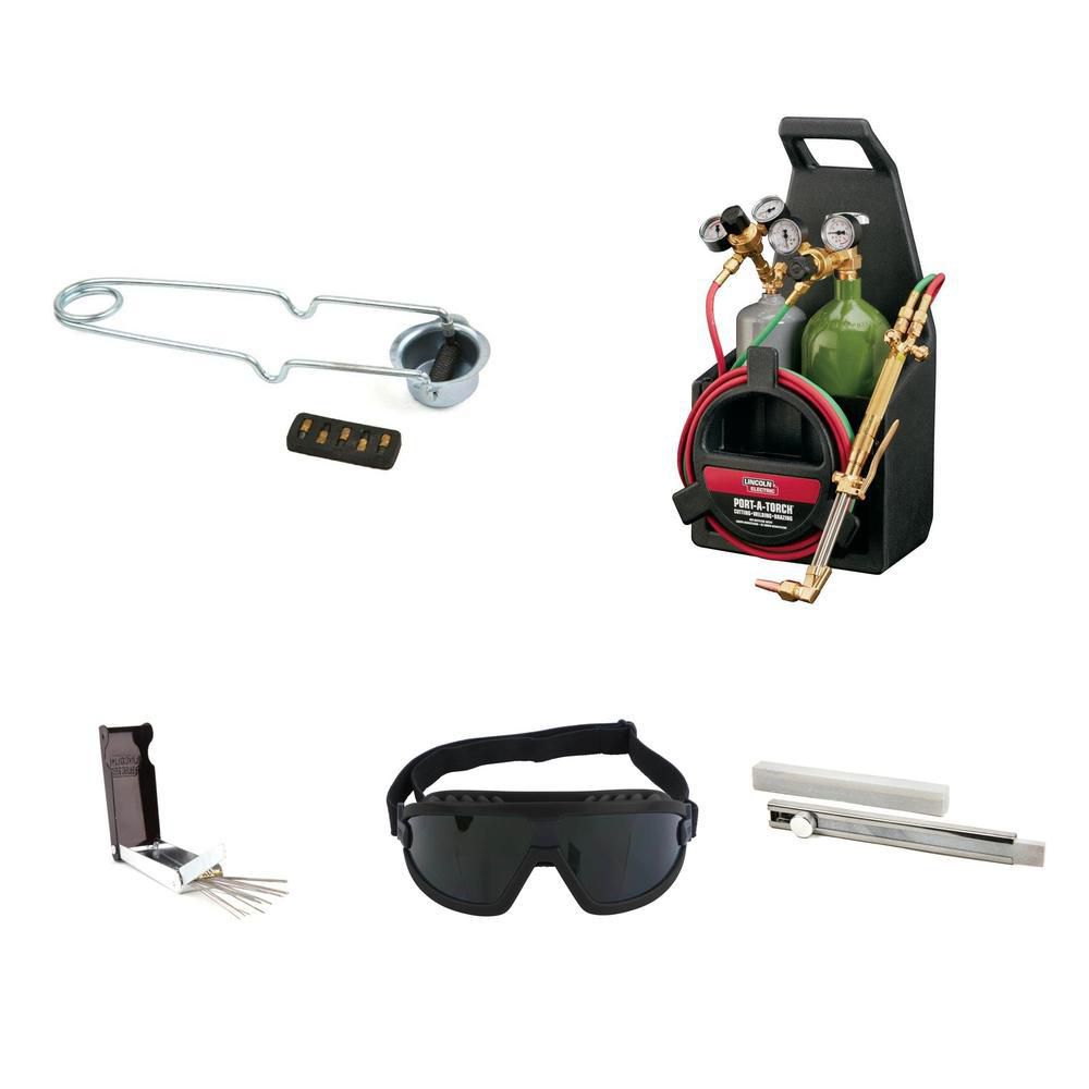 Oxygen-Acetylene Torch Tip Cleaner Kit, Soap Stone Holder, Brazing Goggles, Port-A-Torch Kit and Flint Striker Combo