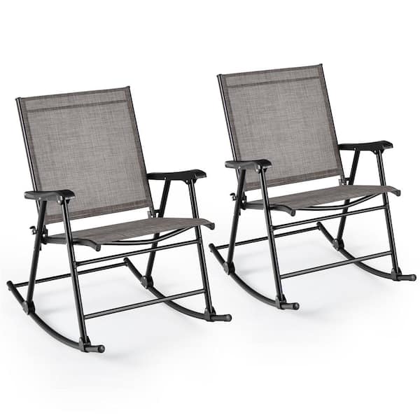 2-Pieces Metal Folding Outdoor Rocking Chair Heavy-Duty Metal Frame Rockers