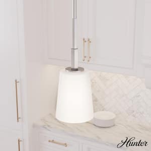 Nolita 1-Light Brushed Nickel Island Mini Pendant Light with Cased White Glass Shade