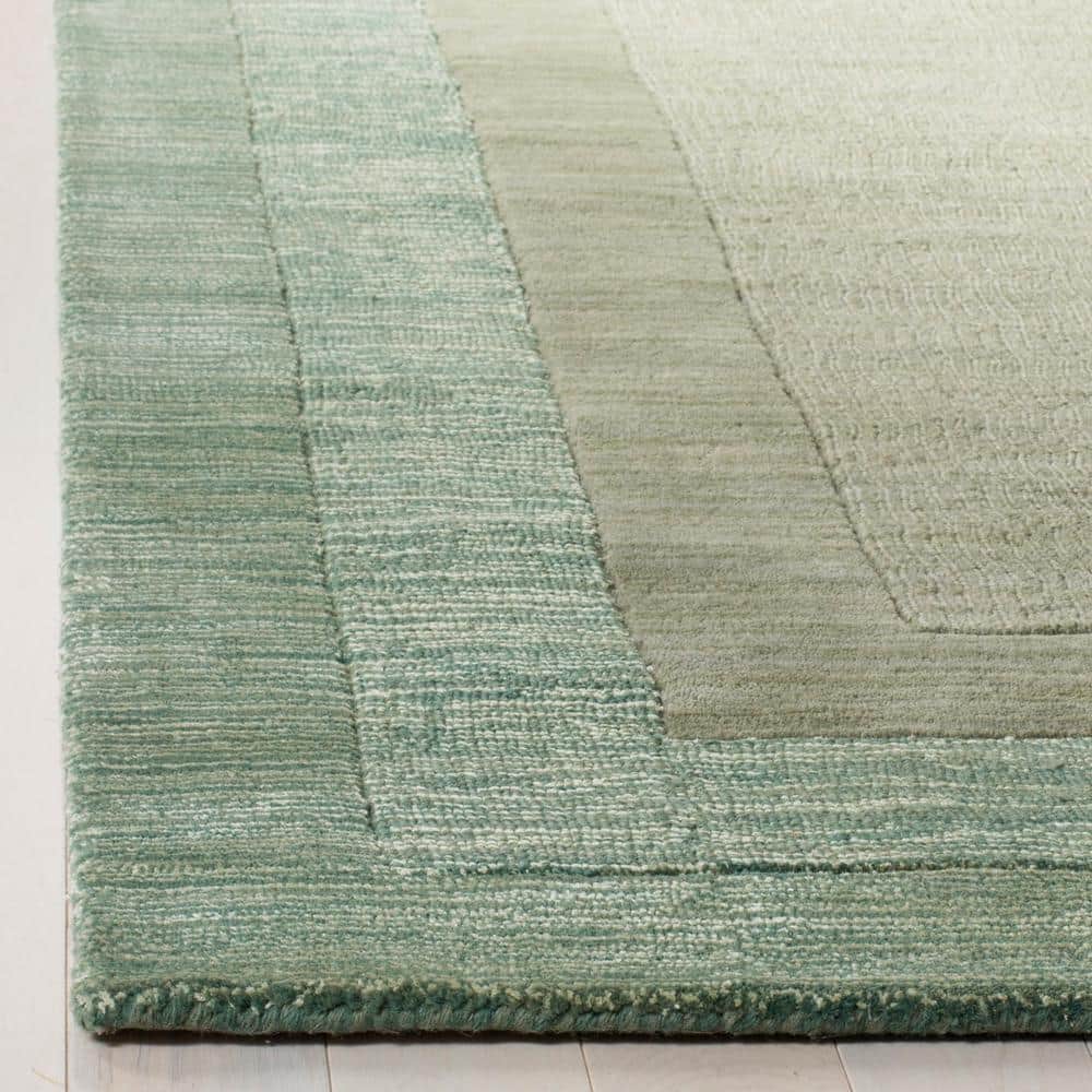 Beige and Green Hand-Tufted Wool Area Rug