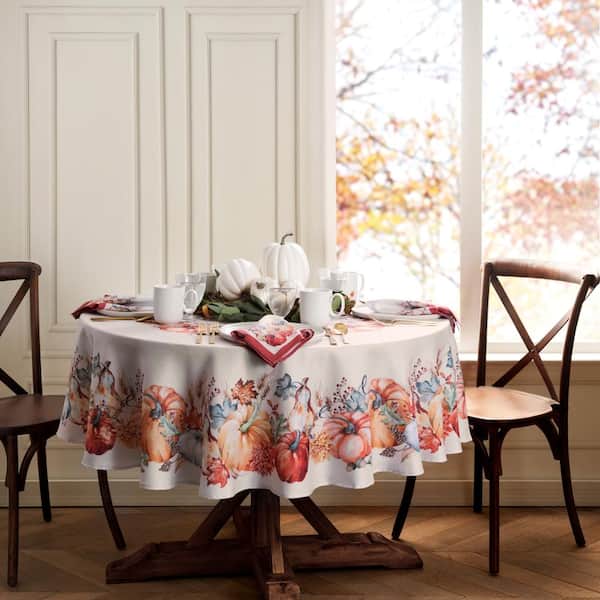 Botanical Harvest Pumpkin Engineered Tablecloth, Multicolor - 70"W x 70"L Round
