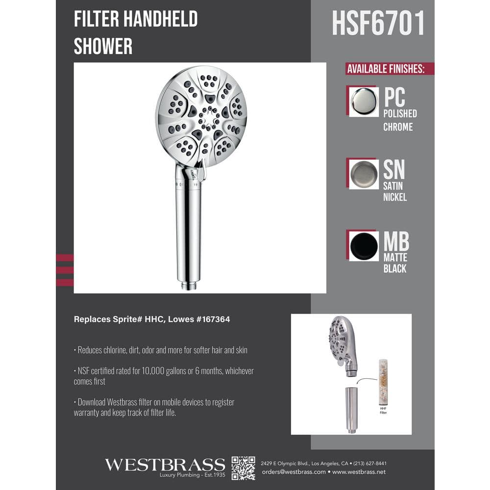 5" Polished Chrome 6-Function Filtered Handheld Shower Head