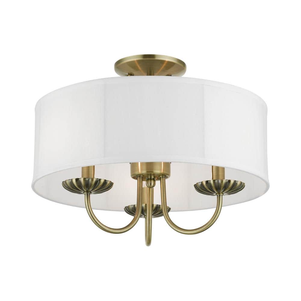 Brookdale Antique Brass 3-Light Semi-Flush Drum Shade Fixture