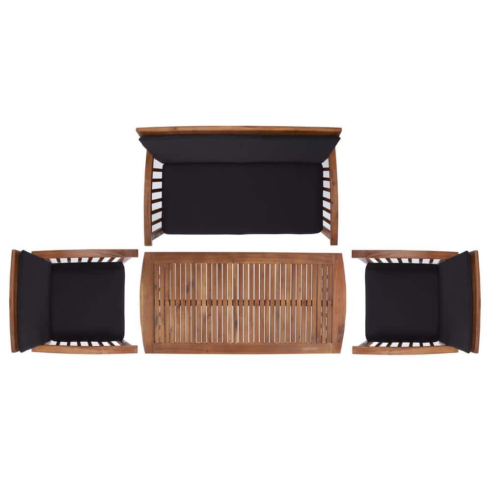 Rocklin 4-Piece Natural & Black Acacia Outdoor Set