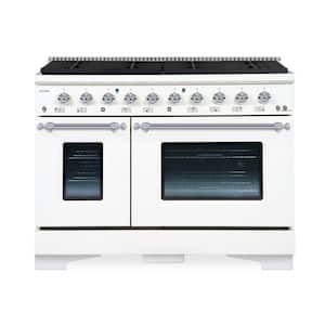 CLASSICO 48 in. 8 Burner Freestanding Double Oven Gas Range with Gas Stove and Gas Oven in White