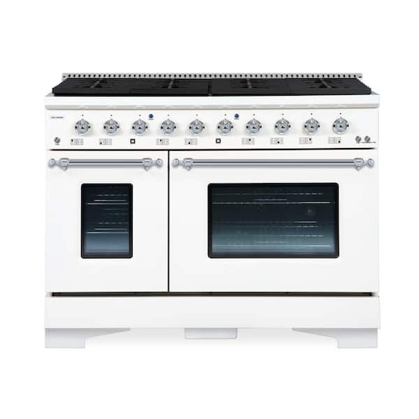 Hallman CLASSICO 48 in. 8 Burner Freestanding Double Oven Gas Range with Gas Stove and Gas Oven in White