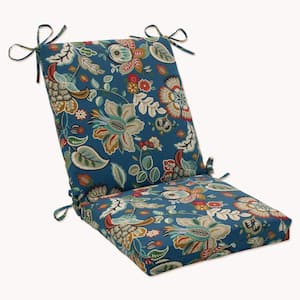 Floral Outdoor/Indoor 18 in. W x 3 in. H Deep Seat, 1-Piece Chair Cushion and Square Corners in Blue/Tan Telfair