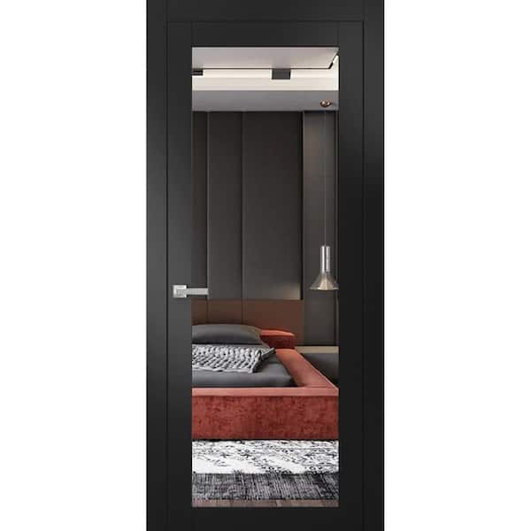 1299 42 in. x 96 in. Right-Hand/Inswing Solid Wood Mirror Glass Black Matte Single Prehung Interior Door with Hardware