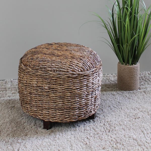INTERNATIONAL CARAVAN INC Arizona Abaca Round Cushioned Top Stool with Mahogany Feet