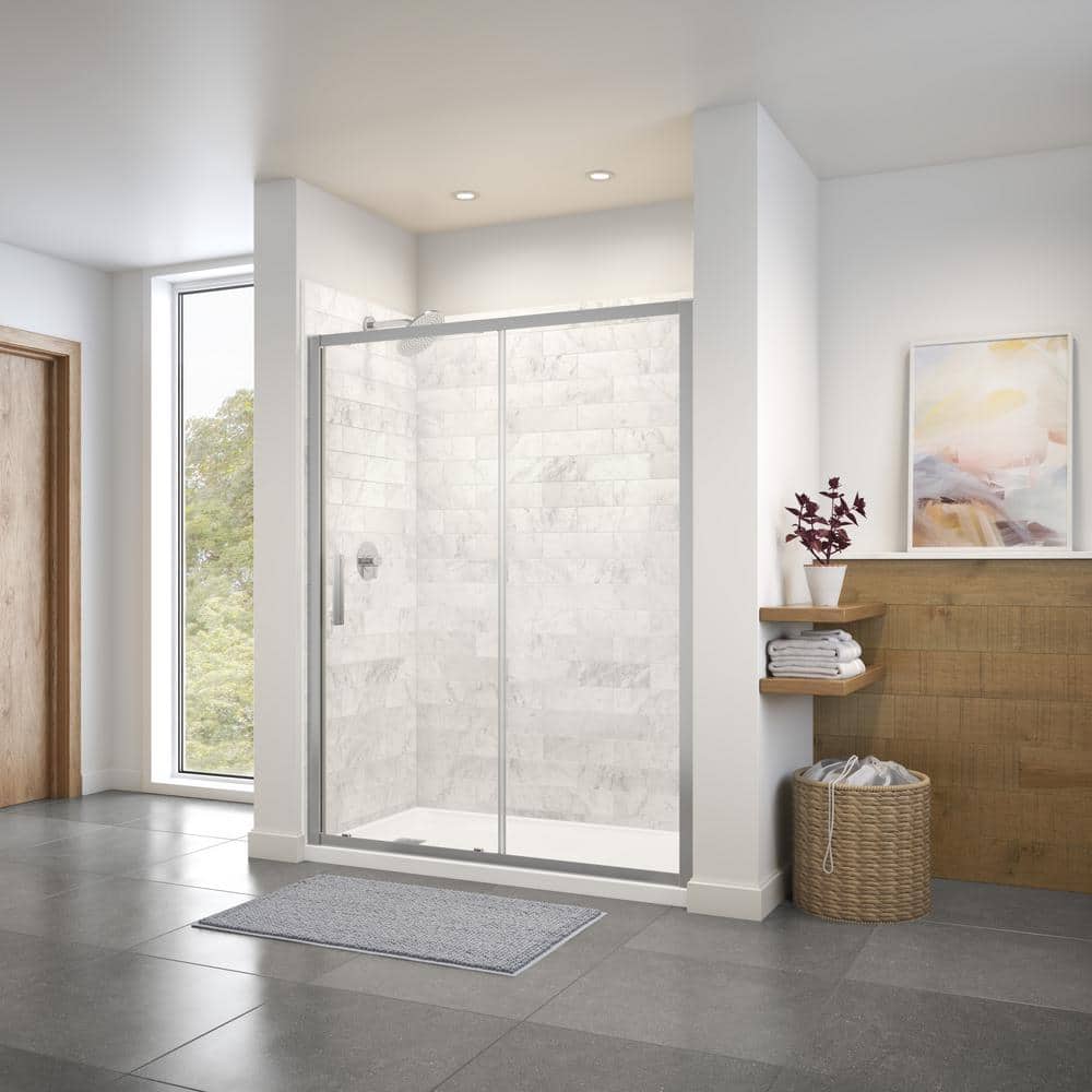 Connect 57 in. W x 72 in. H 6 mm Sliding Frameless Shower Door in Chrome with Clear glass -  MAAX, 135243900084000