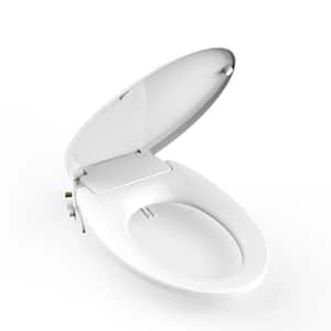Non-Electric Bidet Seat for Elongated Toilets with Side Knob and Dual Nozzle in White
