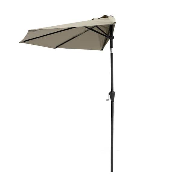 FLAME&SHADE 9 ft. Aluminum Market Tilt Half Round Patio Umbrella for Outdoor in Taupe Solution Dyed Polyester