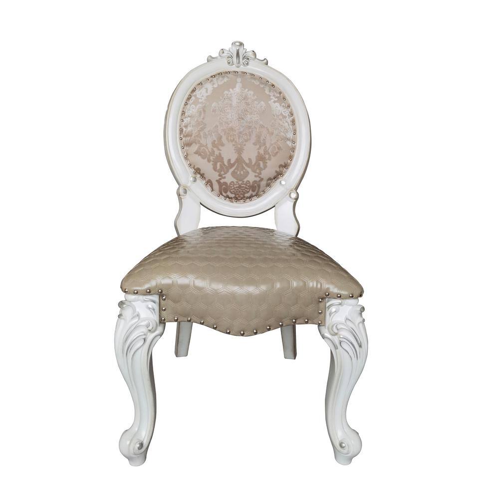 Versailles White Faux Leather Upholstered Side Chair with Wood Frame
