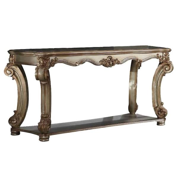 Acme Furniture Vendome 58 in. Gold Patina Rectangle Wood Console Table with Shelves