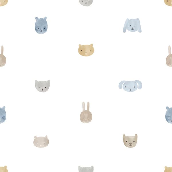 Unbranded Little Explorers 2 Blue Happy Animal Heads Matte Finish Non-Pasted Non-Woven Wallpaper Sample
