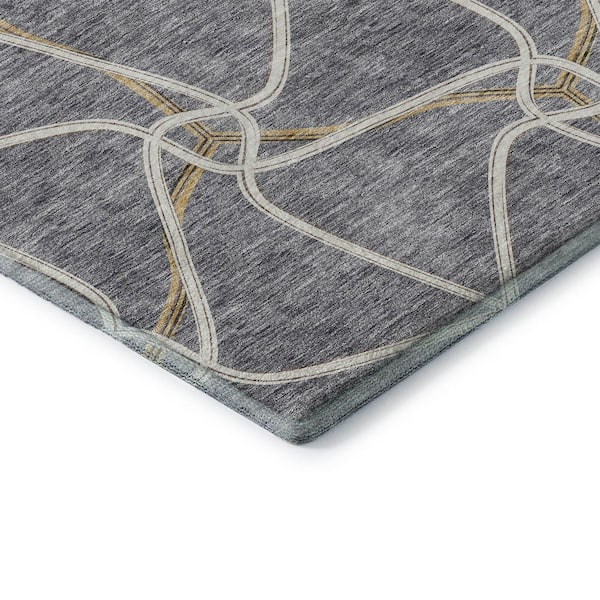 Mayfield Premium Machine Washable Abstract AMF948 Gray 8 ft. x 8 ft. Round Rug