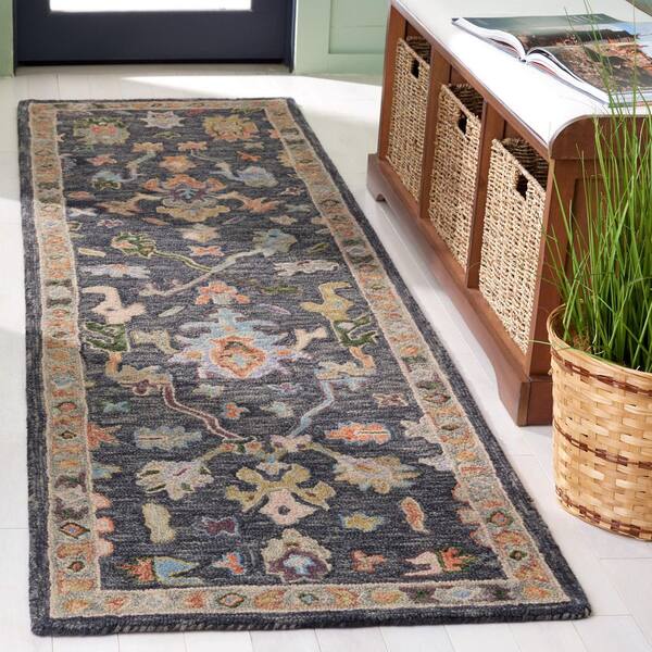 Blossom 2 ft. x 7 ft. Dark Gray/Sage Persian Runner Rug