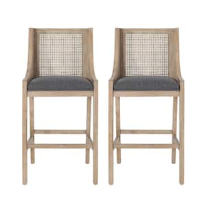 Lochmere 30 in. Charcoal and Natural Upholstered Rubberwood Bar Stool (Set of 2)