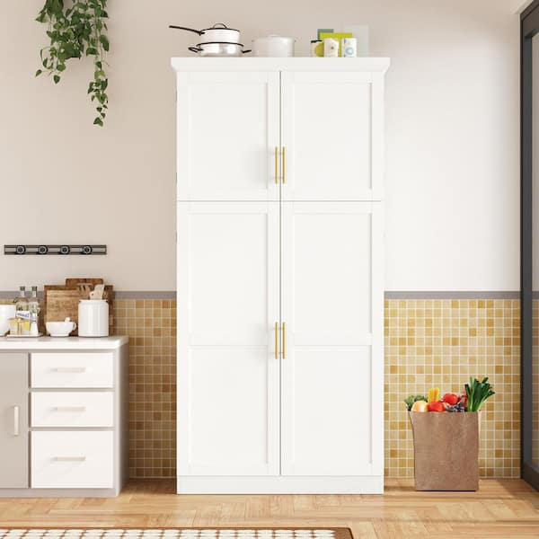 White 70.9 in. Accent Cabinet, Pantry Cabinet with 4 Doors, 2 Door Shelves, 8 Pull-out Trays and Adjustable Shelf