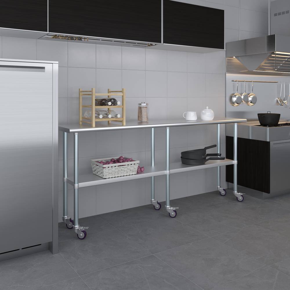 84" Stainless Steel Work Table with Galvanized Undershelf and Casters