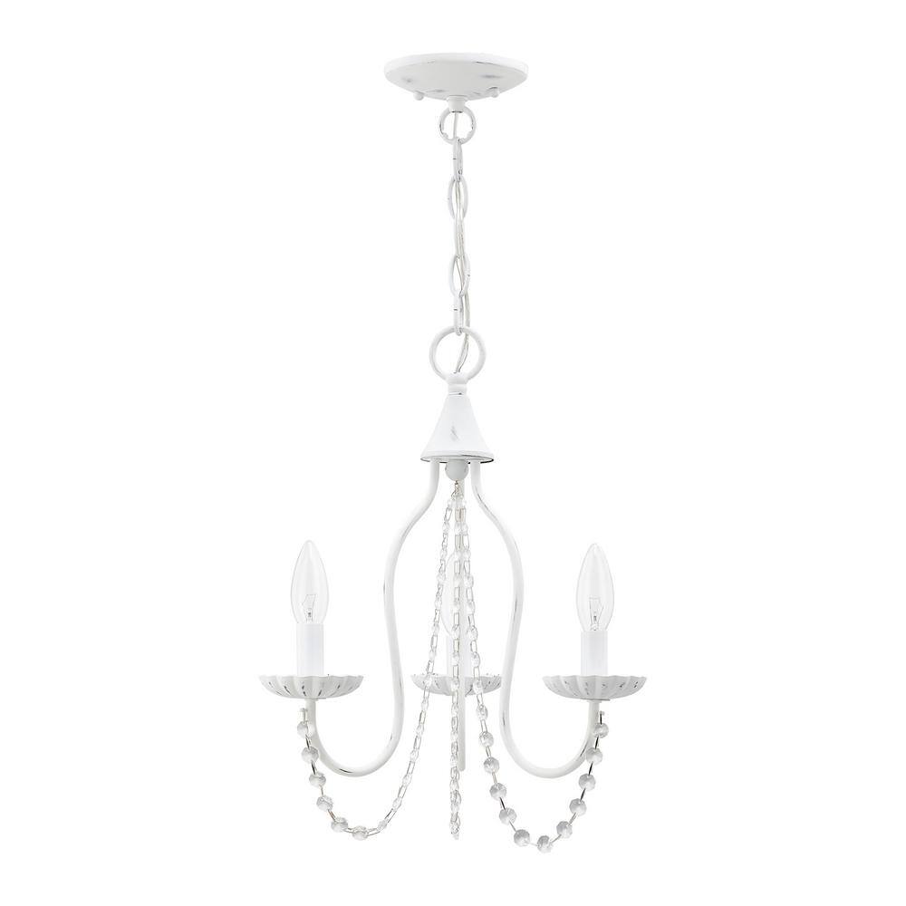 Antique White Mini Crystal 3-Light Chandelier