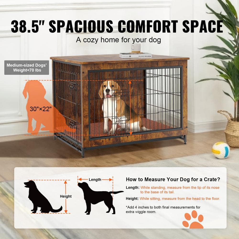 Rustic Brown Rolling Wooden Pet Crate Table